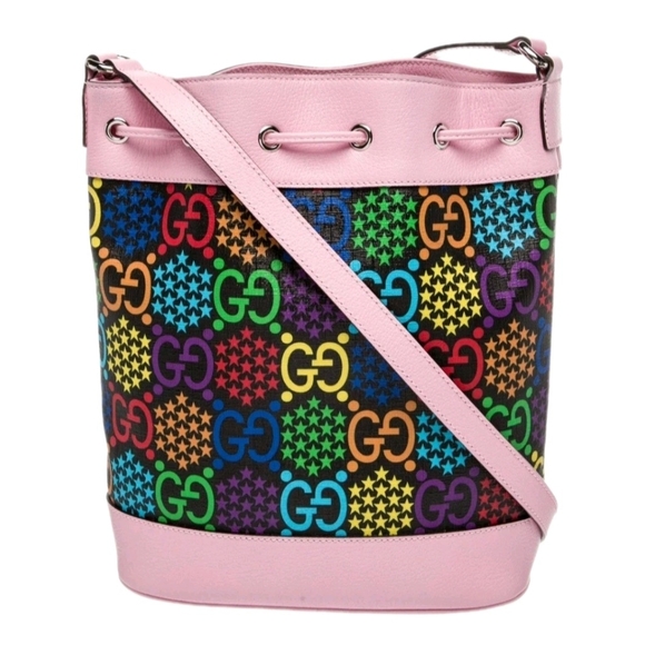 Gucci Psychedelic Multicolor Print Bucket Bag Pink with Drawstring (EUC) - Picture 3 of 16